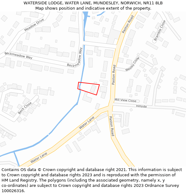 WATERSIDE LODGE, WATER LANE, MUNDESLEY, NORWICH, NR11 8LB: Location map and indicative extent of plot