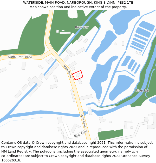 WATERSIDE, MAIN ROAD, NARBOROUGH, KING'S LYNN, PE32 1TE: Location map and indicative extent of plot