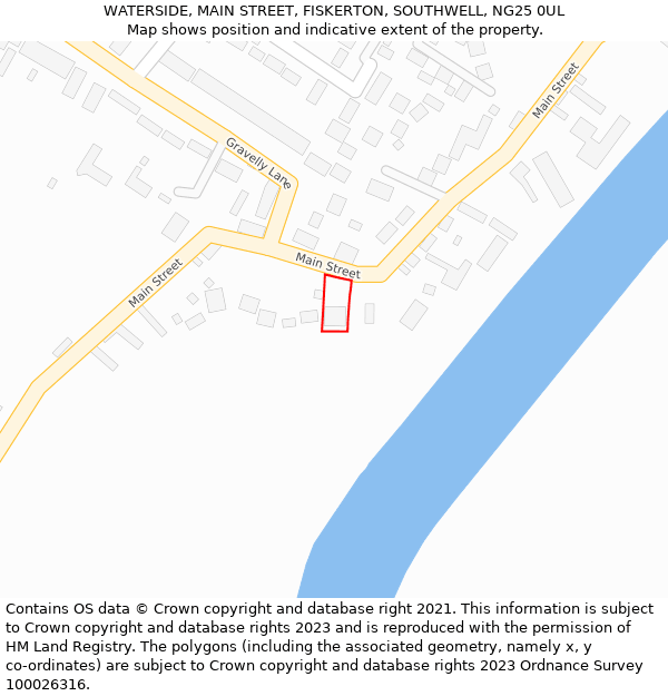 WATERSIDE, MAIN STREET, FISKERTON, SOUTHWELL, NG25 0UL: Location map and indicative extent of plot