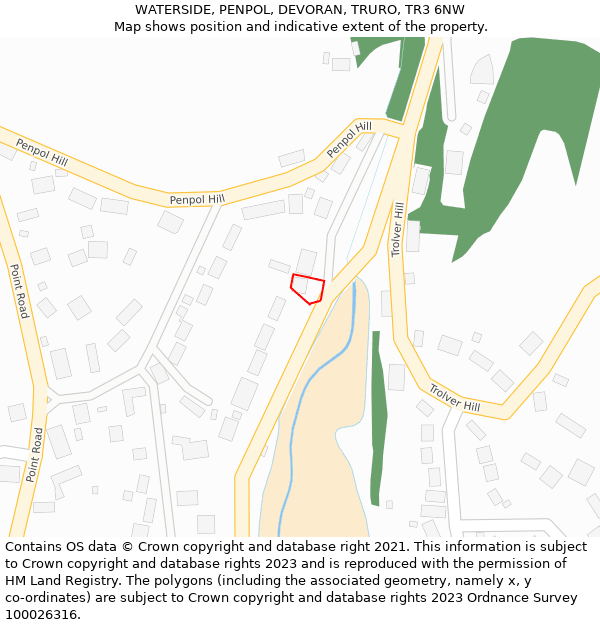 WATERSIDE, PENPOL, DEVORAN, TRURO, TR3 6NW: Location map and indicative extent of plot