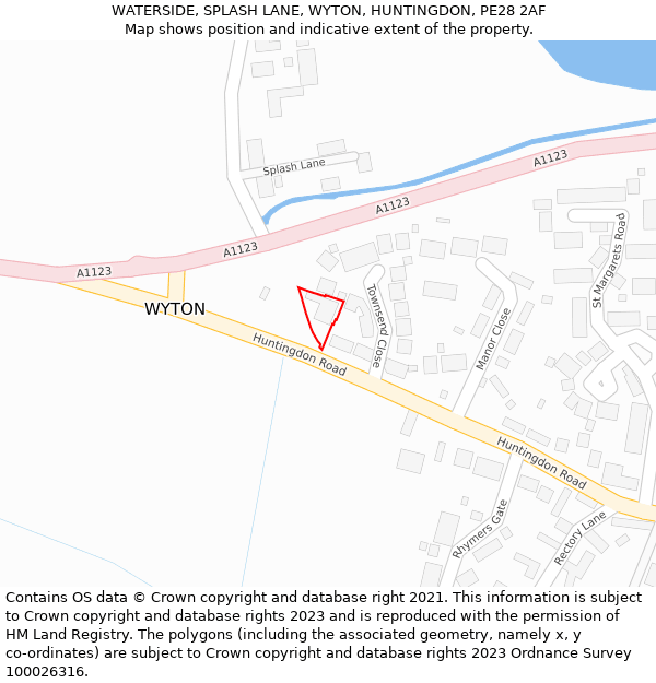 WATERSIDE, SPLASH LANE, WYTON, HUNTINGDON, PE28 2AF: Location map and indicative extent of plot