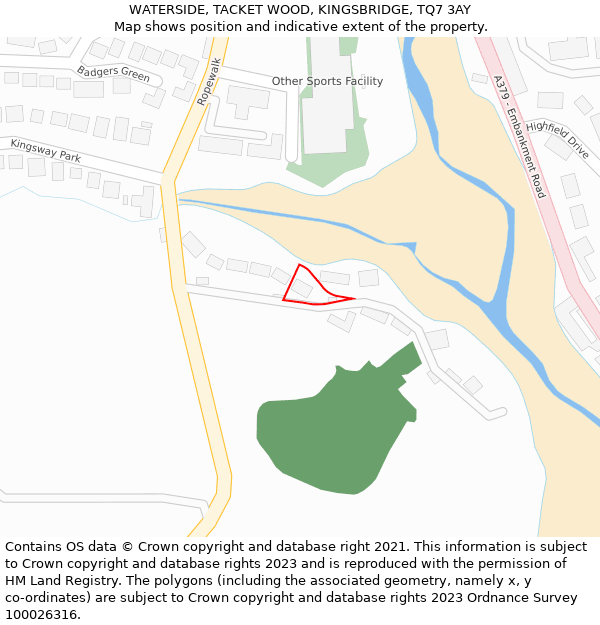 WATERSIDE, TACKET WOOD, KINGSBRIDGE, TQ7 3AY: Location map and indicative extent of plot