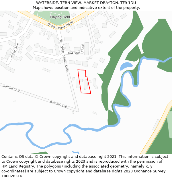 WATERSIDE, TERN VIEW, MARKET DRAYTON, TF9 1DU: Location map and indicative extent of plot