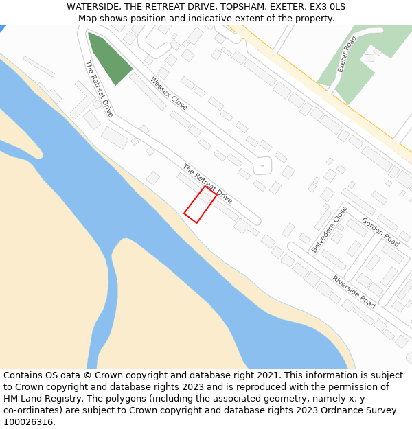 WATERSIDE, THE RETREAT DRIVE, TOPSHAM, EXETER, EX3 0LS: Location map and indicative extent of plot