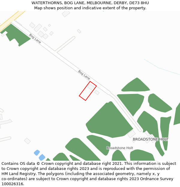 WATERTHORNS, BOG LANE, MELBOURNE, DERBY, DE73 8HU: Location map and indicative extent of plot