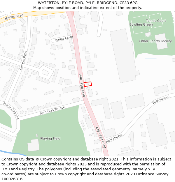 WATERTON, PYLE ROAD, PYLE, BRIDGEND, CF33 6PG: Location map and indicative extent of plot
