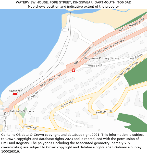 WATERVIEW HOUSE, FORE STREET, KINGSWEAR, DARTMOUTH, TQ6 0AD: Location map and indicative extent of plot