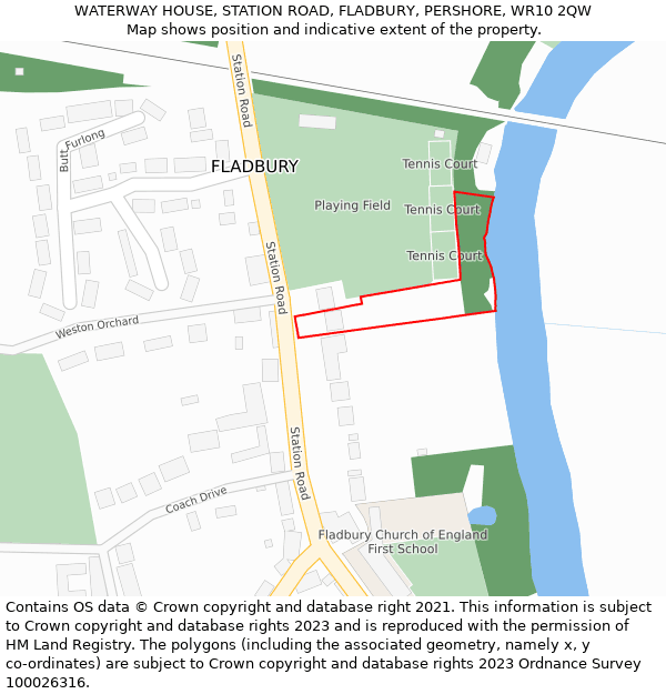 WATERWAY HOUSE, STATION ROAD, FLADBURY, PERSHORE, WR10 2QW: Location map and indicative extent of plot