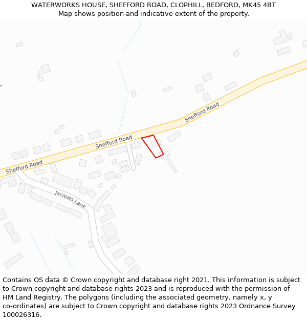 WATERWORKS HOUSE, SHEFFORD ROAD, CLOPHILL, BEDFORD, MK45 4BT: Location map and indicative extent of plot