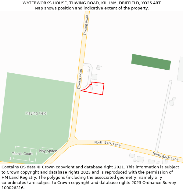 WATERWORKS HOUSE, THWING ROAD, KILHAM, DRIFFIELD, YO25 4RT: Location map and indicative extent of plot