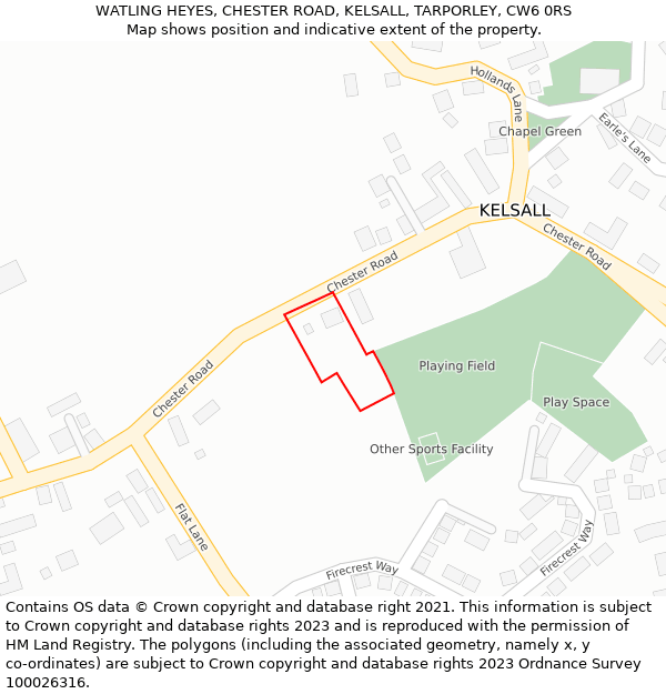 WATLING HEYES, CHESTER ROAD, KELSALL, TARPORLEY, CW6 0RS: Location map and indicative extent of plot