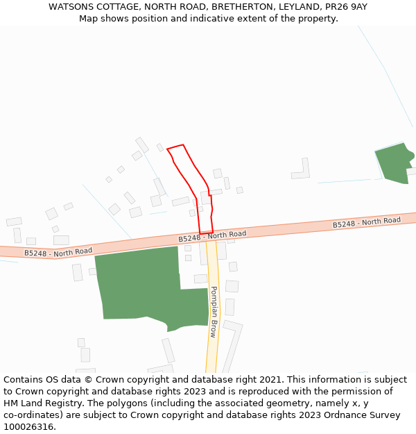 WATSONS COTTAGE, NORTH ROAD, BRETHERTON, LEYLAND, PR26 9AY: Location map and indicative extent of plot