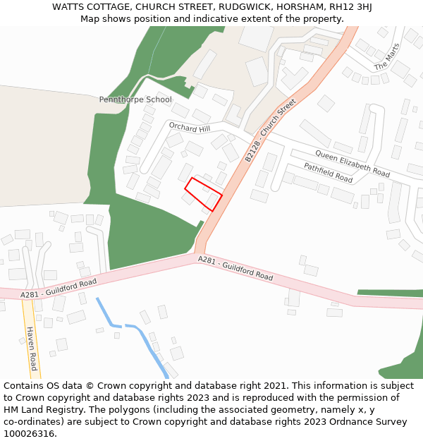 WATTS COTTAGE, CHURCH STREET, RUDGWICK, HORSHAM, RH12 3HJ: Location map and indicative extent of plot