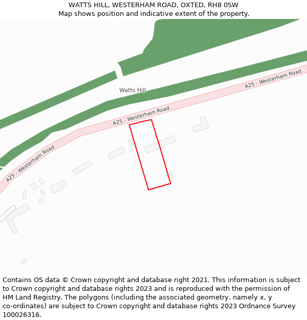 WATTS HILL, WESTERHAM ROAD, OXTED, RH8 0SW: Location map and indicative extent of plot