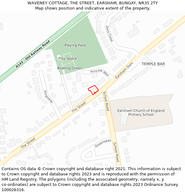 WAVENEY COTTAGE, THE STREET, EARSHAM, BUNGAY, NR35 2TY: Location map and indicative extent of plot