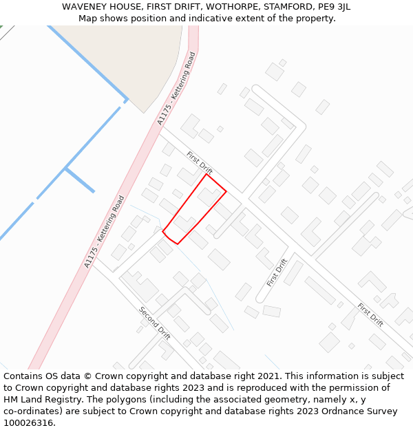 WAVENEY HOUSE, FIRST DRIFT, WOTHORPE, STAMFORD, PE9 3JL: Location map and indicative extent of plot