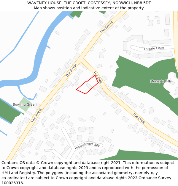 WAVENEY HOUSE, THE CROFT, COSTESSEY, NORWICH, NR8 5DT: Location map and indicative extent of plot