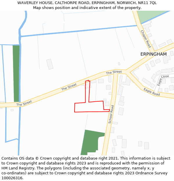 WAVERLEY HOUSE, CALTHORPE ROAD, ERPINGHAM, NORWICH, NR11 7QL: Location map and indicative extent of plot