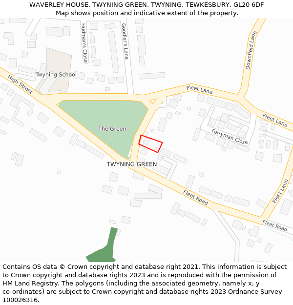 WAVERLEY HOUSE, TWYNING GREEN, TWYNING, TEWKESBURY, GL20 6DF: Location map and indicative extent of plot