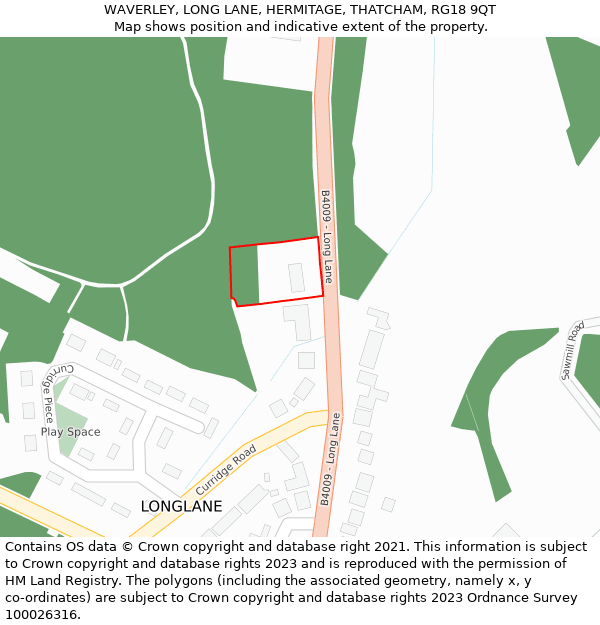 WAVERLEY, LONG LANE, HERMITAGE, THATCHAM, RG18 9QT: Location map and indicative extent of plot