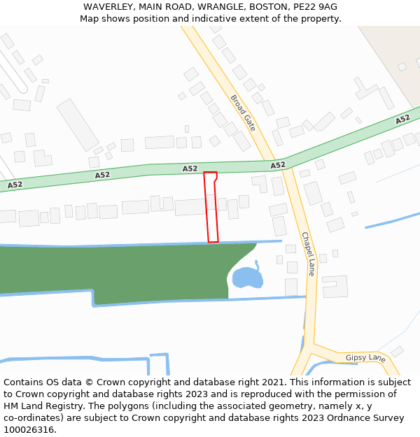 WAVERLEY, MAIN ROAD, WRANGLE, BOSTON, PE22 9AG: Location map and indicative extent of plot