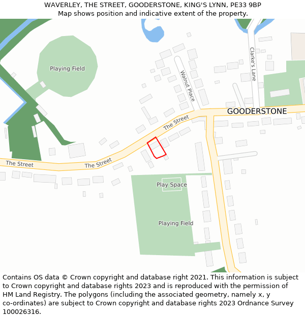 WAVERLEY, THE STREET, GOODERSTONE, KING'S LYNN, PE33 9BP: Location map and indicative extent of plot