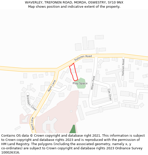 WAVERLEY, TREFONEN ROAD, MORDA, OSWESTRY, SY10 9NX: Location map and indicative extent of plot