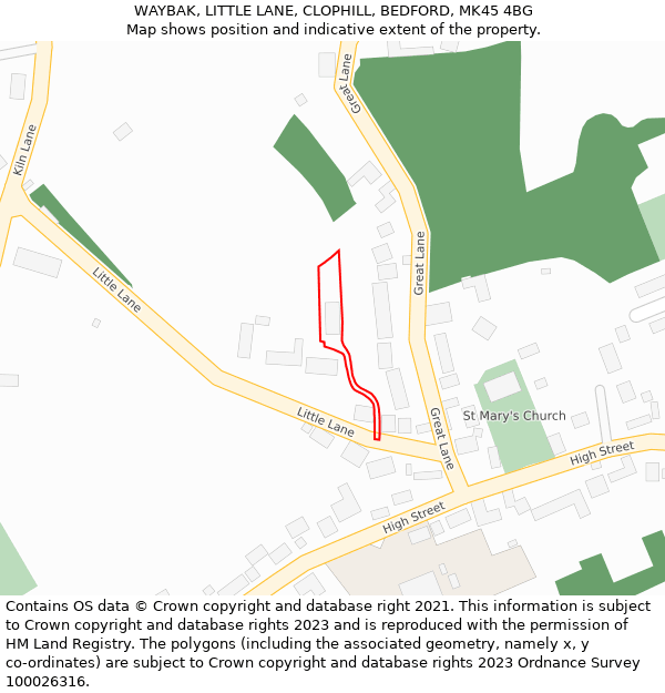 WAYBAK, LITTLE LANE, CLOPHILL, BEDFORD, MK45 4BG: Location map and indicative extent of plot