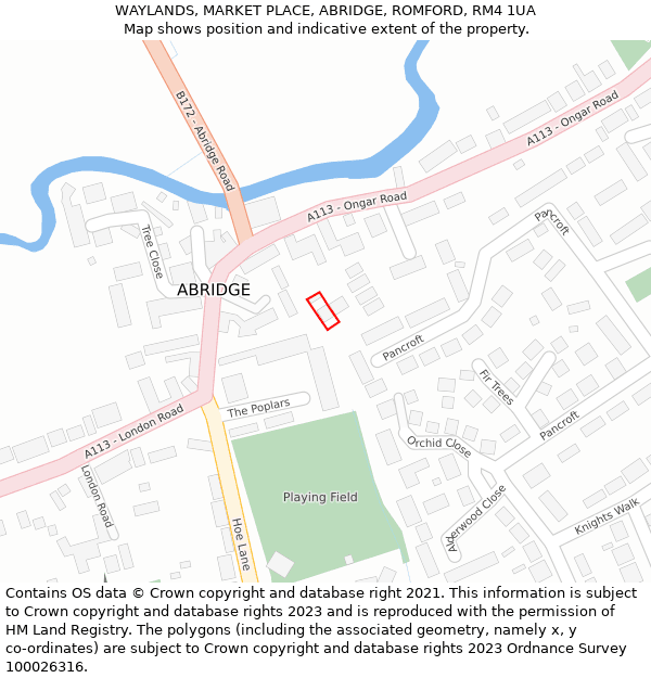 WAYLANDS, MARKET PLACE, ABRIDGE, ROMFORD, RM4 1UA: Location map and indicative extent of plot