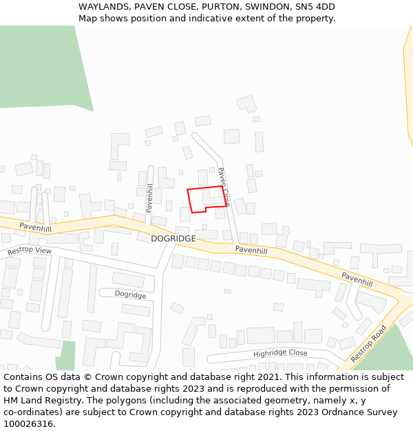 WAYLANDS, PAVEN CLOSE, PURTON, SWINDON, SN5 4DD: Location map and indicative extent of plot