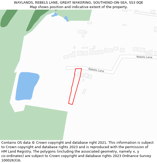 WAYLANDS, REBELS LANE, GREAT WAKERING, SOUTHEND-ON-SEA, SS3 0QE: Location map and indicative extent of plot