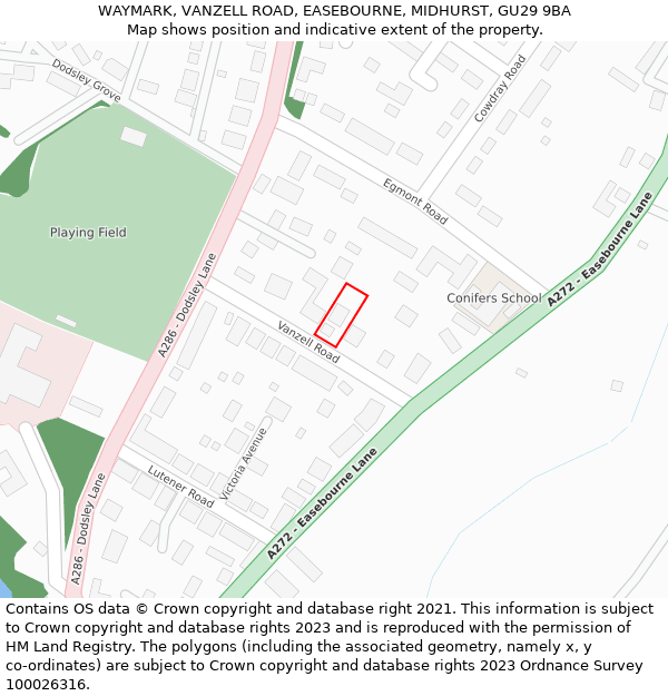 WAYMARK, VANZELL ROAD, EASEBOURNE, MIDHURST, GU29 9BA: Location map and indicative extent of plot