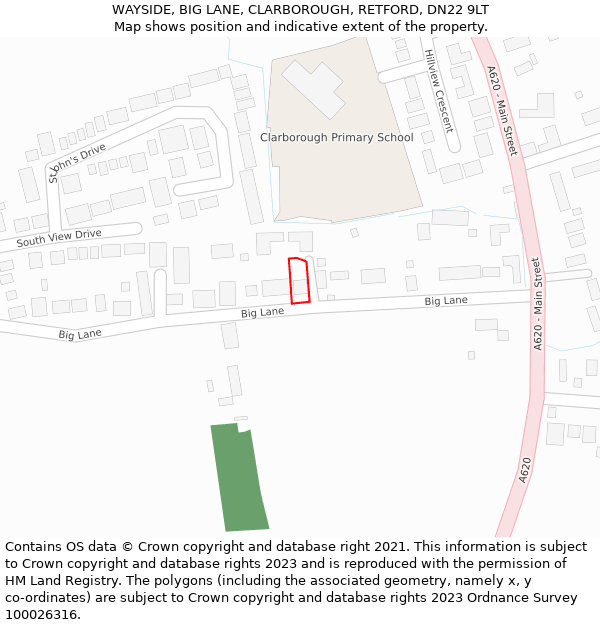 WAYSIDE, BIG LANE, CLARBOROUGH, RETFORD, DN22 9LT: Location map and indicative extent of plot