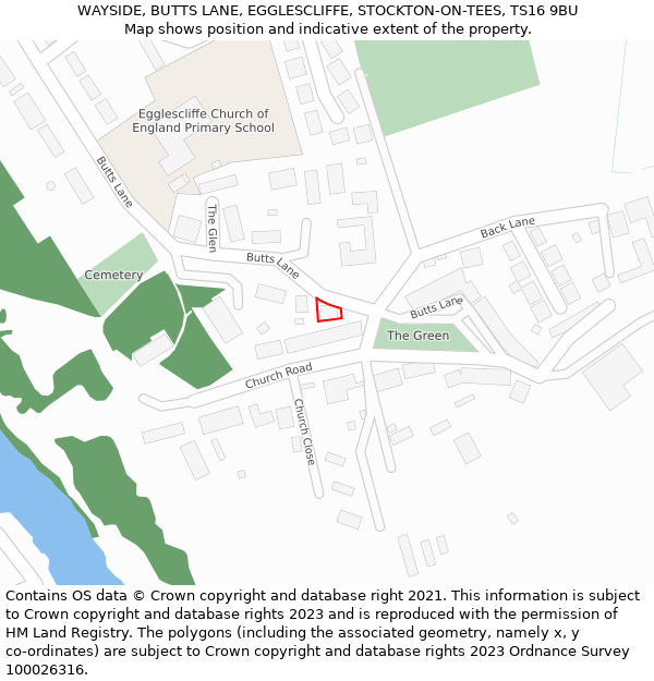 WAYSIDE, BUTTS LANE, EGGLESCLIFFE, STOCKTON-ON-TEES, TS16 9BU: Location map and indicative extent of plot