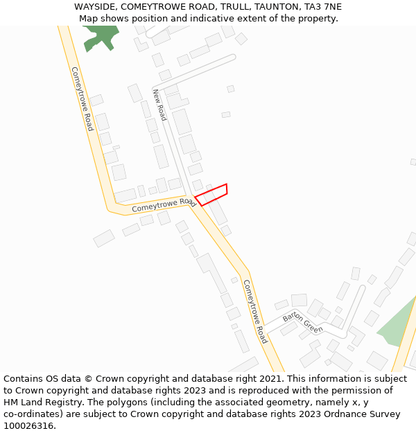 WAYSIDE, COMEYTROWE ROAD, TRULL, TAUNTON, TA3 7NE: Location map and indicative extent of plot
