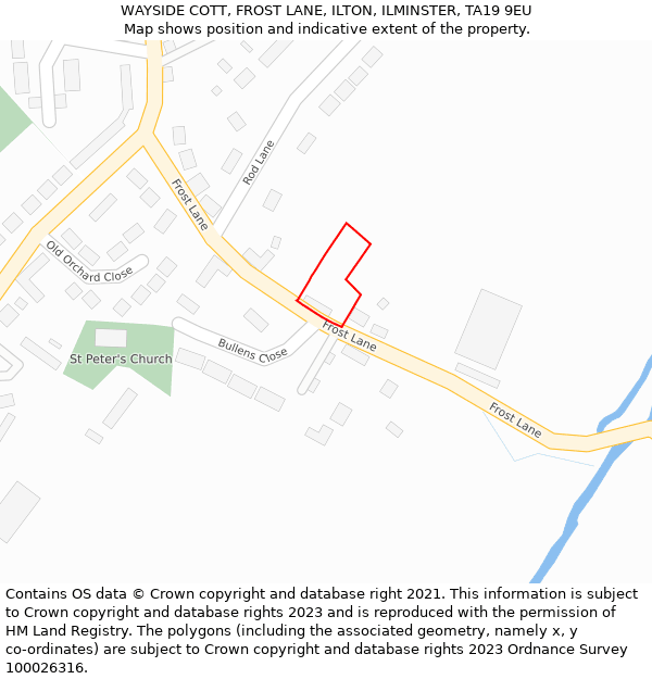 WAYSIDE COTT, FROST LANE, ILTON, ILMINSTER, TA19 9EU: Location map and indicative extent of plot