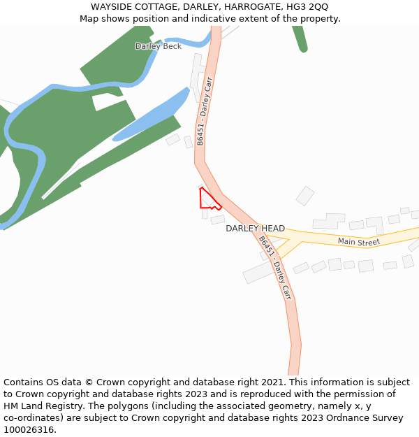 WAYSIDE COTTAGE, DARLEY, HARROGATE, HG3 2QQ: Location map and indicative extent of plot