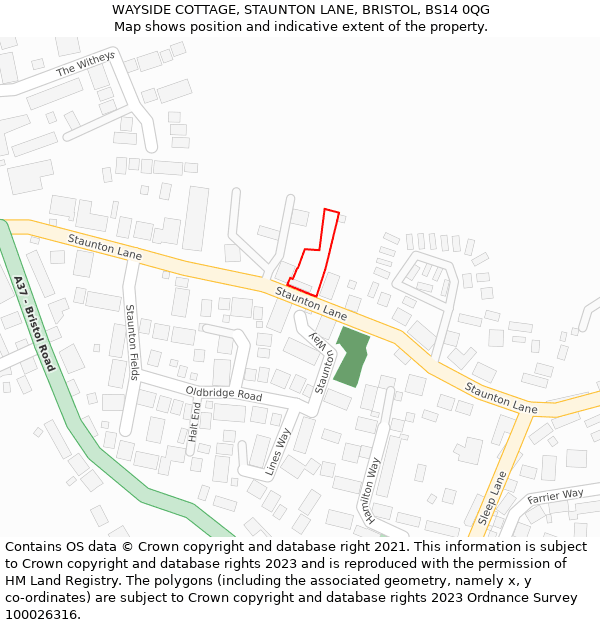 WAYSIDE COTTAGE, STAUNTON LANE, BRISTOL, BS14 0QG: Location map and indicative extent of plot