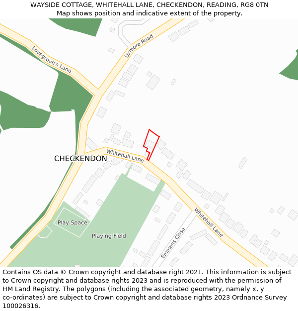 WAYSIDE COTTAGE, WHITEHALL LANE, CHECKENDON, READING, RG8 0TN: Location map and indicative extent of plot