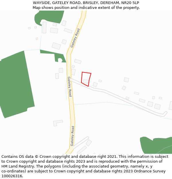 WAYSIDE, GATELEY ROAD, BRISLEY, DEREHAM, NR20 5LP: Location map and indicative extent of plot