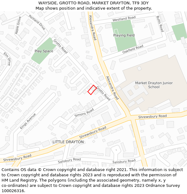 WAYSIDE, GROTTO ROAD, MARKET DRAYTON, TF9 3DY: Location map and indicative extent of plot