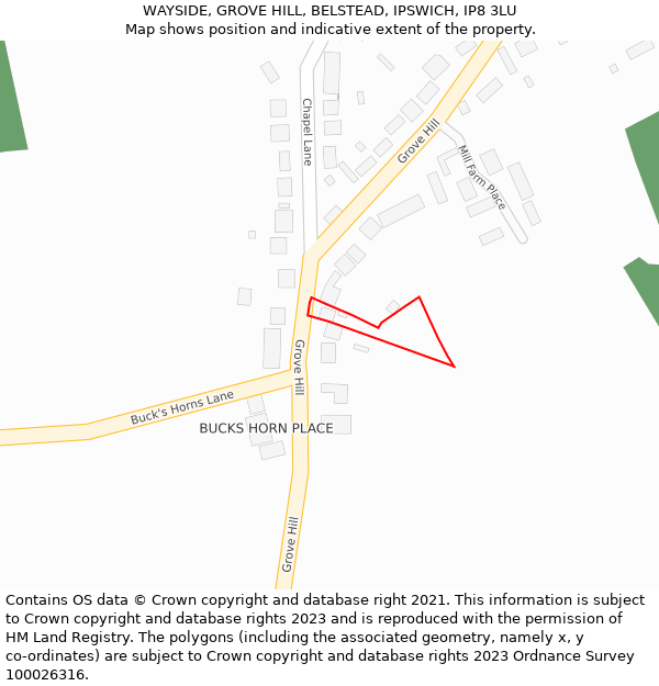 WAYSIDE, GROVE HILL, BELSTEAD, IPSWICH, IP8 3LU: Location map and indicative extent of plot