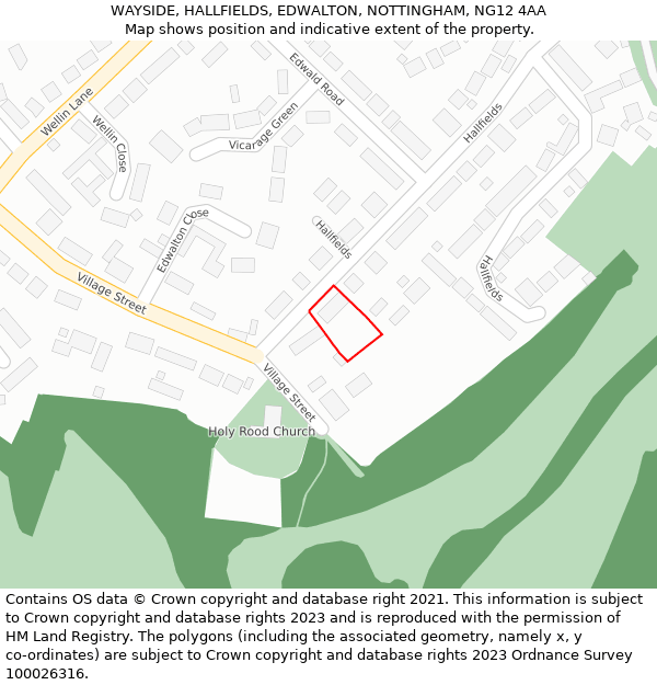 WAYSIDE, HALLFIELDS, EDWALTON, NOTTINGHAM, NG12 4AA: Location map and indicative extent of plot