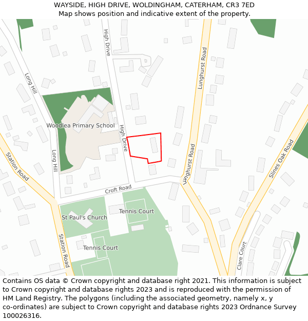 WAYSIDE, HIGH DRIVE, WOLDINGHAM, CATERHAM, CR3 7ED: Location map and indicative extent of plot