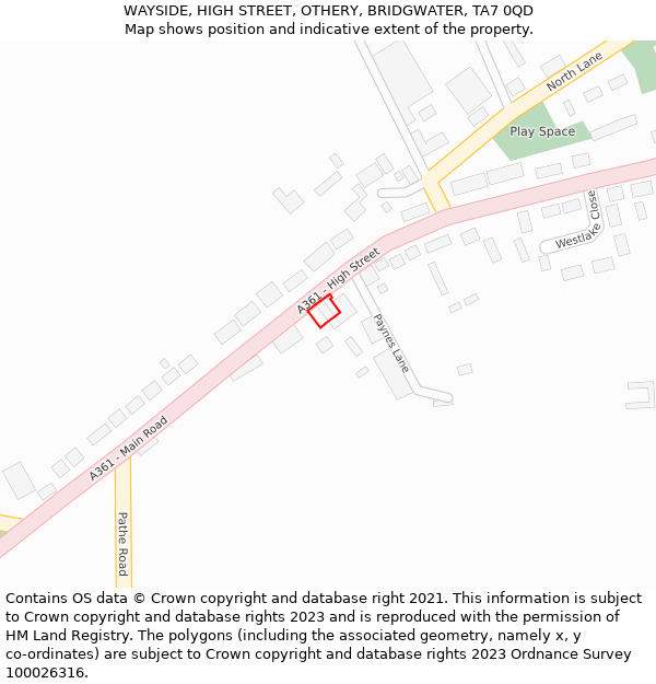 WAYSIDE, HIGH STREET, OTHERY, BRIDGWATER, TA7 0QD: Location map and indicative extent of plot