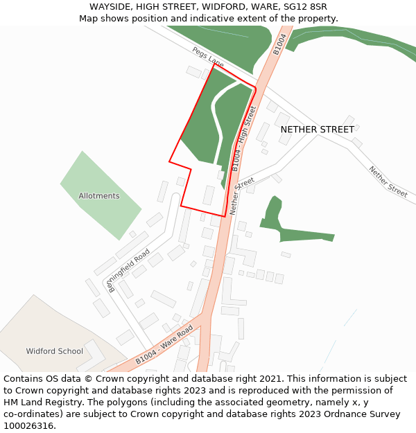 WAYSIDE, HIGH STREET, WIDFORD, WARE, SG12 8SR: Location map and indicative extent of plot