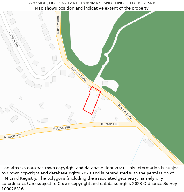 WAYSIDE, HOLLOW LANE, DORMANSLAND, LINGFIELD, RH7 6NR: Location map and indicative extent of plot