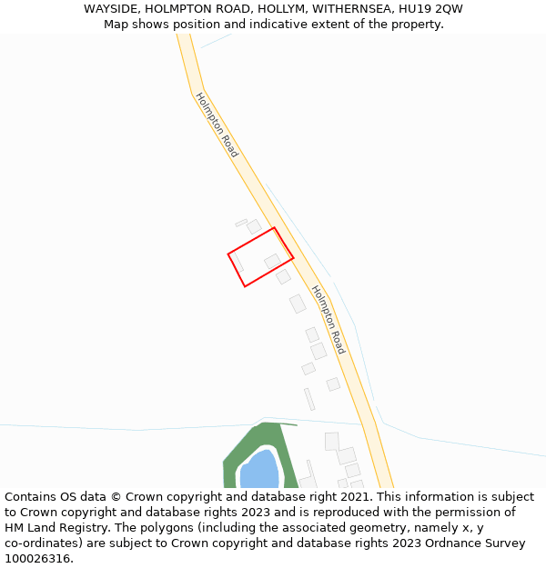 WAYSIDE, HOLMPTON ROAD, HOLLYM, WITHERNSEA, HU19 2QW: Location map and indicative extent of plot
