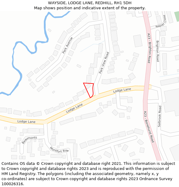 WAYSIDE, LODGE LANE, REDHILL, RH1 5DH: Location map and indicative extent of plot