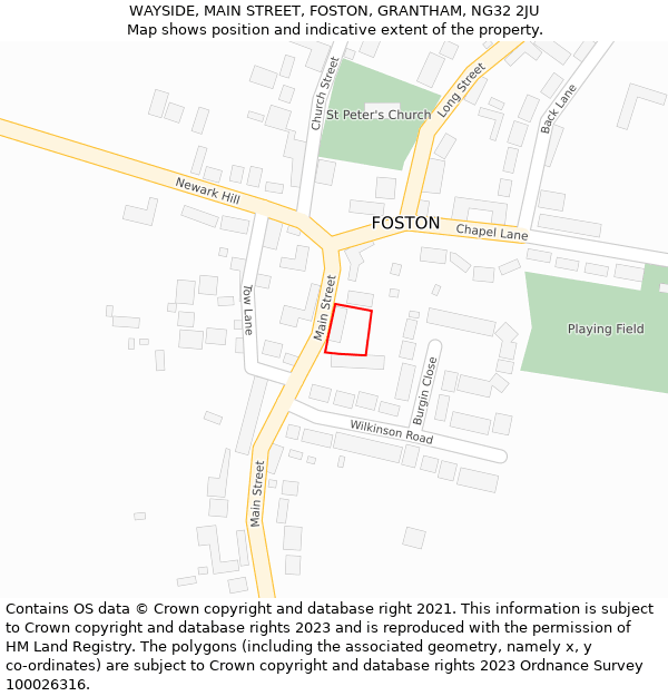 WAYSIDE, MAIN STREET, FOSTON, GRANTHAM, NG32 2JU: Location map and indicative extent of plot